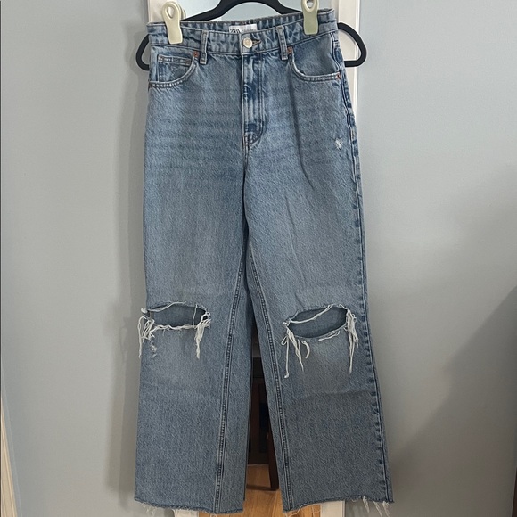 Zara Denim - Zara Light Wash Distressed Wide Leg Jeans Sz 4